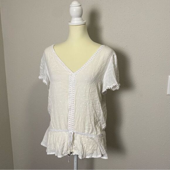 NWT Adrienne Vittadini Semi Sheer White Flutter Sleeve Peasant Top Womens Size M - Picture 9 of 14